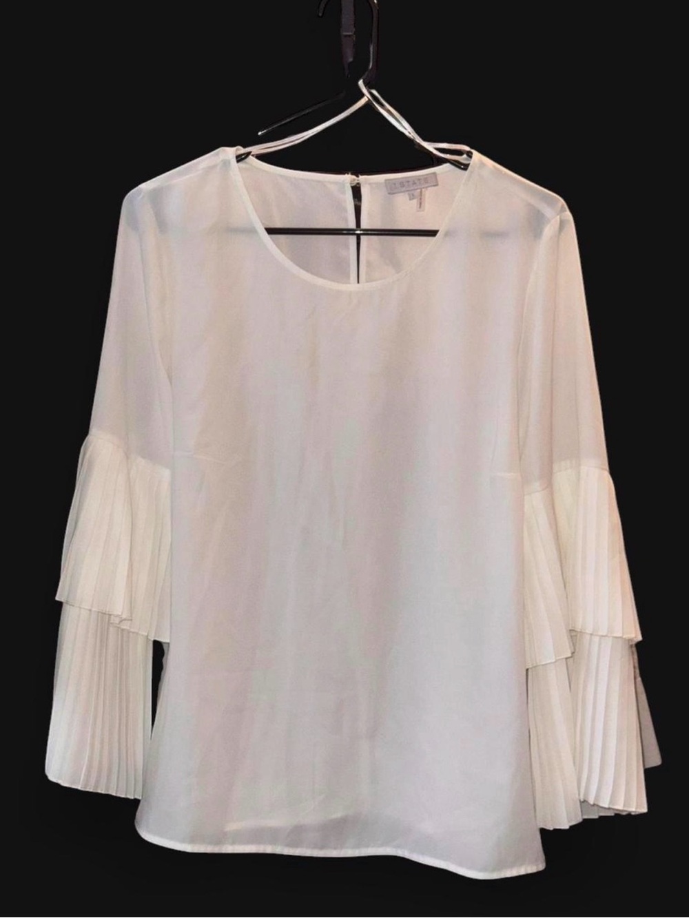 1. State White Pleated Bell-Sleeve Blouse
